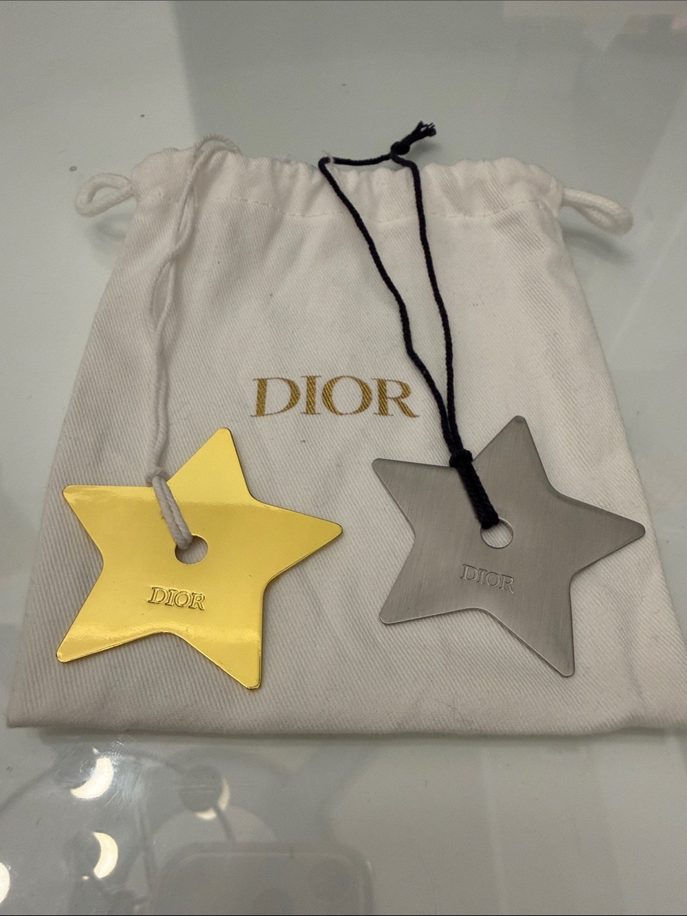 Dior Star Set of Gold and Silver Star Charms with pouch